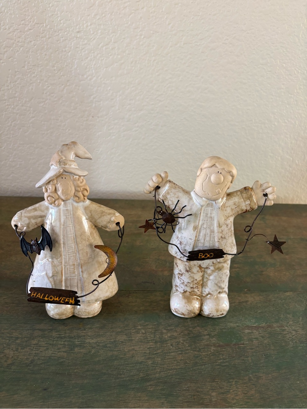 Pair of Halloween Pottery Figurines